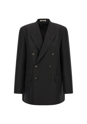 Auralee Pinstriped double-breasted long blazer - Grey