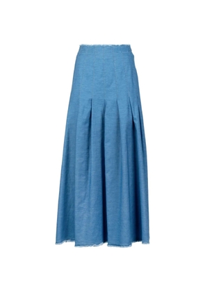 Via Masini 80 pleated frayed-hem midi skirt - Blue