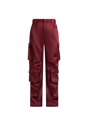 Manière De Voir Emilie high-waisted satin wine red cargo pants
