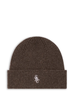 Sporty & Rich ribbed embroidered-logo beanie hat - Brown