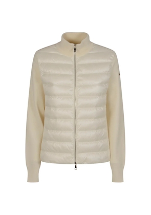 Moncler quilted knit-panel zip-up jacket - White