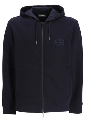 Emporio Armani logo-embroidered zipped hoodie - Blue