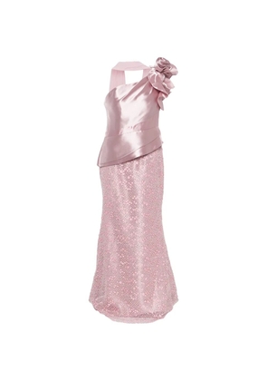THE COUTURE CLUB floral-embellished one-shoulder maxi dress - Pink