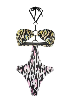 Roberto Cavalli leopard-print cut-out swimsuit - White