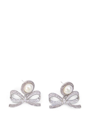 Self-Portrait crystal pearl bow earrings - Silver
