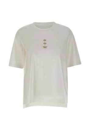 ELENA MIRO` dragonfly-appliqué side-slits T-shirt - Neutrals