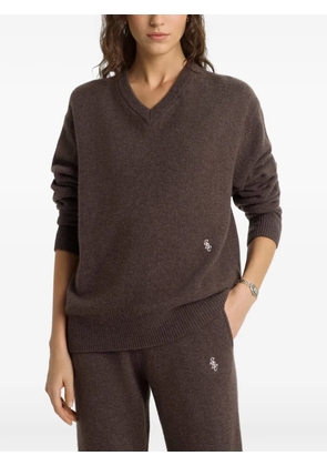 Sporty & Rich V-neck embroidered-logo sweater - Brown