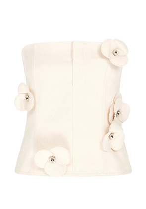 David Koma 3D Flower denim corset top - Neutrals