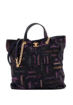 CHANEL Pre-Owned Denim Mood Shopping Logo Printed Quilted Denim Maxi tote bag - Black