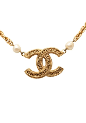 CHANEL Pre-Owned 1970-1980 Gold Plated Faux Pearl CC Pendant Necklace costume necklace