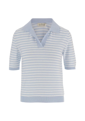 Bruno Manetti striped-pattern collared T-shirt - Blue