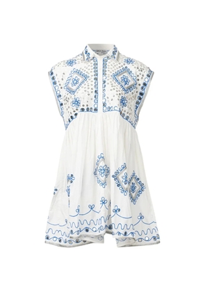 Juliet Dunn mirror-embellished mini shirt dress - White