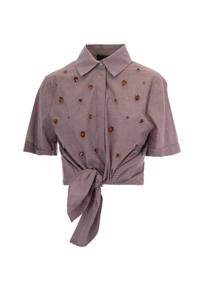 LIU JO studded check shirt - Brown