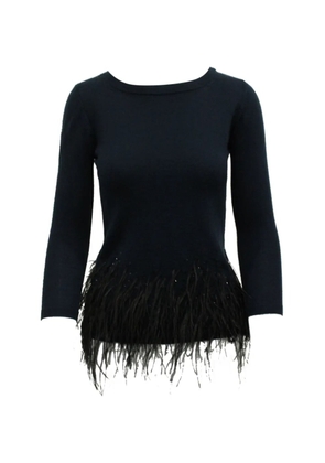 Carolina Herrera Vintage feather-detail crew-neck sweater - Blue