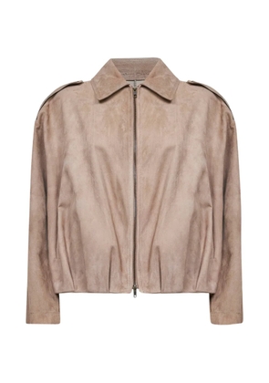 Salvatore Santoro gathered leather jacket - Neutrals