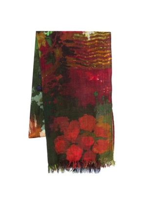 YAVI floral-print frayed scarf - Red