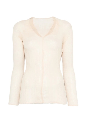 Issey Miyake V-neck ruffled T-shirt - Neutrals