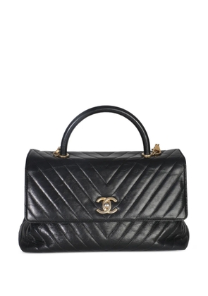 CHANEL Pre-Owned 2018 large Black Chevron Aged Calfskin Coco top handle bag