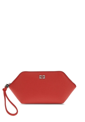 GANNI Bou grained logo makeup bag - Red