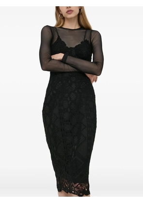 Bardot crochet-lace midi dress - Black