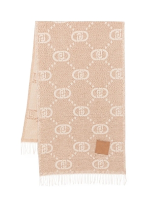 LIU JO logo-pattern fringed scarf - Neutrals