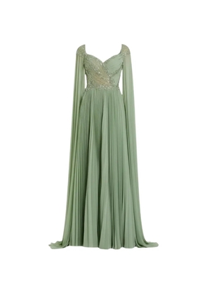 Mac Duggal cape-sleeve beaded-embellished maxi dress - Green