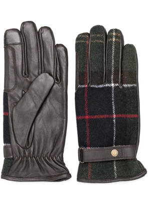 Barbour Aubrey tartan-check panelled leather gloves - Brown