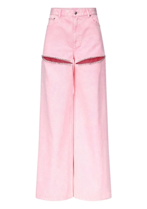 AREA crystal-embellished high-rise wide-leg jeans - Pink