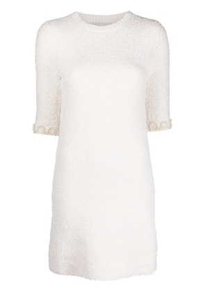 Lanvin floral-embroidered knitted tweed dress - White