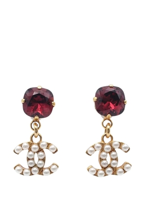 CHANEL Pre-Owned 2005 Gold Plated Crystal Faux Pearl CC Drop Push Back Earrings costume earrings