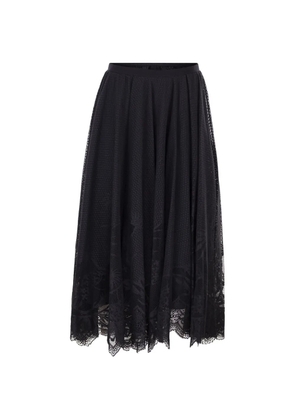 Fabiana Filippi foliage embroidery flared skirt - Black