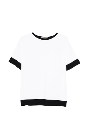 D.Exterior contrast-trim T-shirt - White