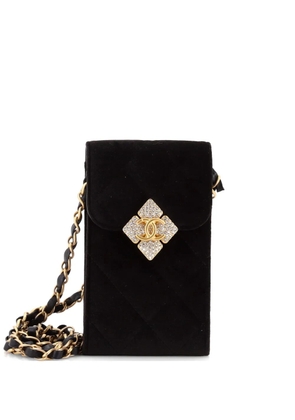 CHANEL Pre-Owned Diamond Lock CC Phone Holder with Chain Quilted Velvet with Crystals crossbody bag - Black