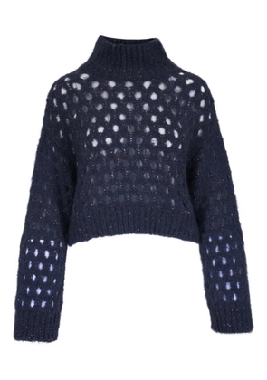 Brunello Cucinelli high-neck open-knit sweater - Blue