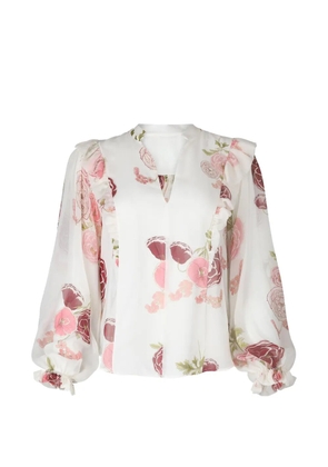 Giambattista Valli ruffled-detail floral-print blouse - White