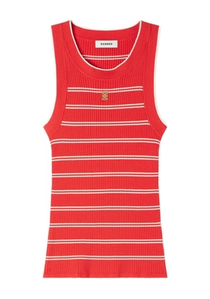 SANDRO striped-pattern logo-plaque tank top - Red