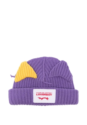 Charles Jeffrey Loverboy Chunky Ears logo-patch beanie hat - Purple