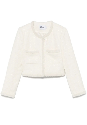 Self-Portrait bouclé faux-pearl-trim jacket - White