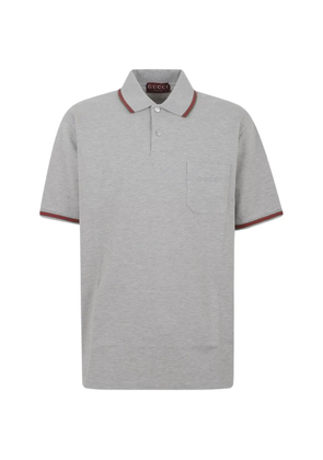 Gucci embroidered-pocket cotton polo shirt - Grey