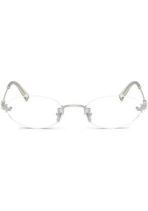 Miu Miu Eyewear logo-plaque round-frame glasses - Silver