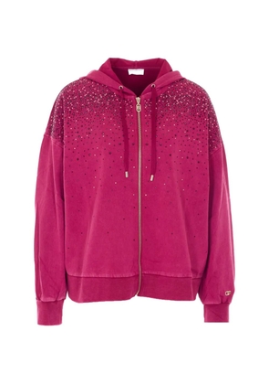 LIU JO rhinestones-embellishment zip-fastening hoodie - Pink