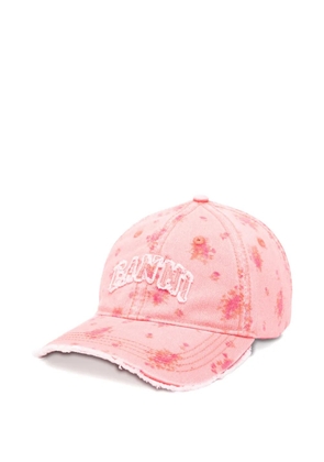 GANNI floral-print frayed baseball cap - Pink