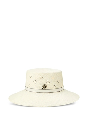 Maison Michel Ludi perforated ribbon-detailed hat - Neutrals
