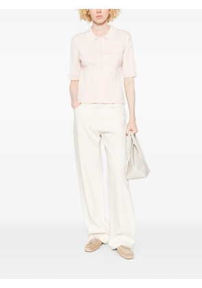 Closed ribbed buttoned polo top - Pink