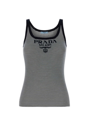 Prada striped embroidered silk tank top - Black