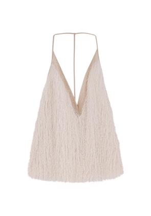 Alysi V-neck fringed top - Neutrals