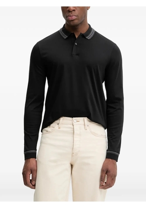 BOSS striped-collar long-sleeved polo shirt - Black