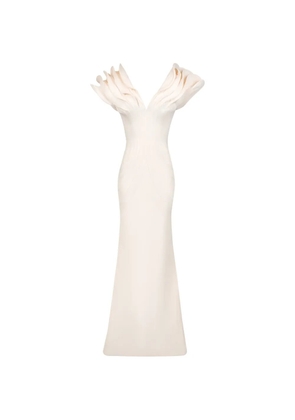 Gaby Charbachy ruffled V-neck gown - White