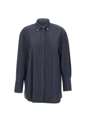 ELENA MIRO` pointed-collar cotton shirt - Blue