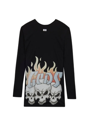 GCDS skull-print long-sleeve mini dress - Black